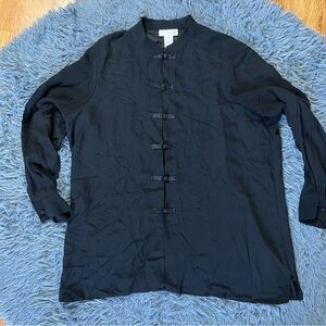 Rena Rowan Silk Asian Oriental Button Down Tunic Shirt Size 18